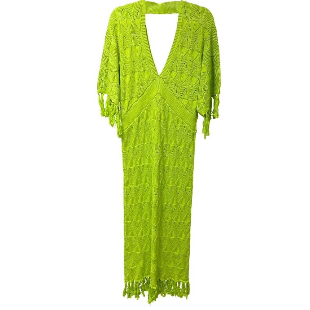 Dodo Bar Or Simmons Green Crochet Pointelle Knit Maxi Dress Sz 46 US10 Large NEW - Picture 11 of 13